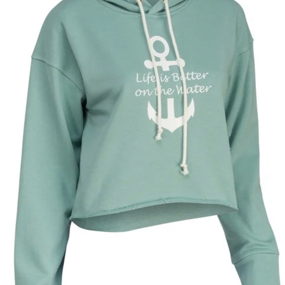 Anchor Elise and Zoe Green Anchor Cropped Hoodie